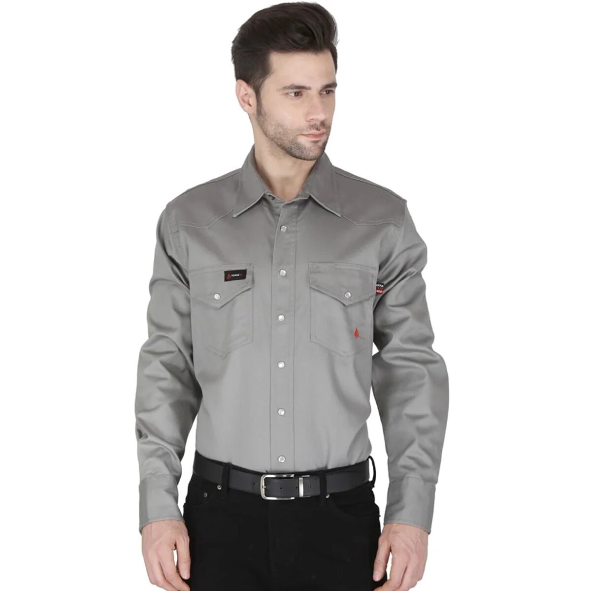 Forge FR Men's Solid Long Sleeve Work Shirt in Gray